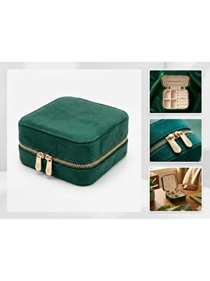Orvessa Yeşil Kadife Seyahat Takı Organizatörü - 10X10CM Makyaj & Takı Organizeri