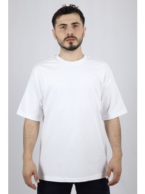 %100 Pamuk Oversize Bisiklet Yaka Erkek Tişört | Ventov Beyaz - M