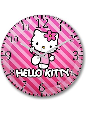 Orvessa Sevimli Hello Kitty Tasarımlı Bombeli Gerçek Cam Duvar Saati