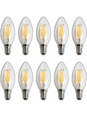 Aesco LED Rustik Mum Buji Ampul – E14 Duy, 4W (35W Eşdeğer), 3000K Günışığı, 400 Lümen – 220-240V, 3.5X10 cm – 10’lu Paket          [enerji Sınıfı F]