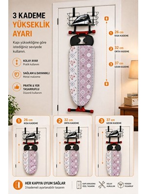 Orvessa Pratik Kapı Arkası Ütü Askısı ve Organizer Raflı Ütü Masası ve Aksesuarı