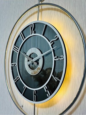 Orvessa Krom ve Cam Detaylı Metal Duvar Saati, 50X70CM, Işıklı ve Modern Tasarım