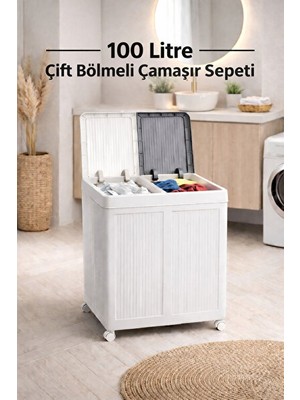 Vaelmont Tekerlekli Çift Şır Sepeti Çamaşır Sepeti