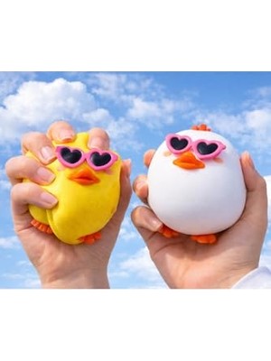 Aesco Tavuk Squishy Civciv Stres Topu, Yumuşak Sıkılabilir Oyuncak, Sarı-Beyaz, 1 Adet LRS1234424