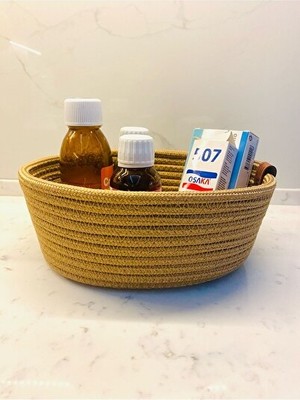 Orvessa Çok Amaçlı Hasır Sepet, Banyo ve Mutfak Organizeri, 15X8 cm