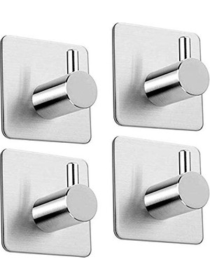 Aesco Paslanmaz Çelik 4 Adet Topuzlu Banyo Askısı Havluluk Havlu Askılık Inox - Kendinden Yapışmalı Sistem