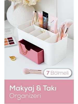 Orvessa Pembe Çekmeceli Makyaj ve Takı Organizeri, Masaüstü Düzenleyici Makyaj & Takı Organizeri