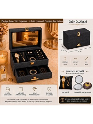 Orvessa Iki Katlı Premium Takı ve Aksesuar Kutusu - Aynalı ve Düzenli Saklama