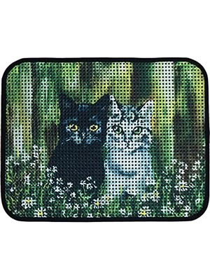 Aesco Elekli Desenli Kedi Tuvalet Önü Paspası 60 x 45 cm Siyah-Beyaz Kediler