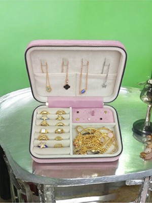 Orvessa Kadife Kaplı Büyük Takı Saklama Kutusu ve Seyahat Çantası Makyaj & Takı Organizeri 14X21 cm