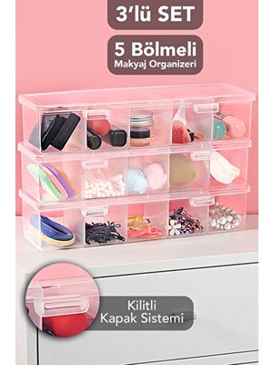 Orvessa Şeffaf 5 Bölmeli Takı Kutuları - Yüzük, Kolye ve Küpe Saklama Seti Makyaj & Takı Organizeri