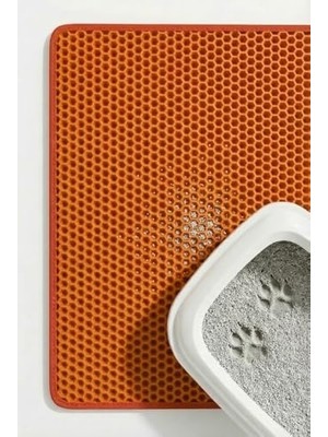 Aesco Pugalo Cleanpaw Premium Kedi Tuvalet Önü Paspası, Çift Katmanlı Kedi Kumu Toplayıcı, Geniş Delikli, Kolay Temizlenir (Turuncu, 50 x 75)
