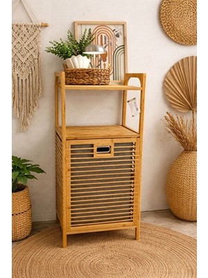 Orvessa Raflı Bambu Kirli Sepet - 30X40X95 cm Geniş ve Hafif Çamaşır Sepeti