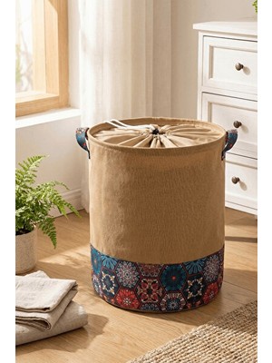 Vaelmont Bej Mozaik Desenli Katlanır Çamaşır Sepeti 32X40 cm Çok Amaçlı Kullanım İçin Şık Tasarım