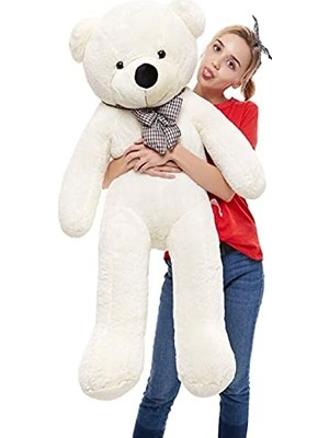 Aesco 90 cm Rengarenk Papyonlu Peluş Ayıcık -% 100 Yerli Beyaz