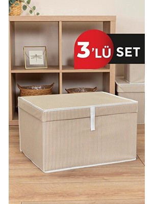 Orvessa Kahverengi Çok Amaçlı 3'lü Kutu, Dayanıklı ve Şık Tasarım Sepet 70X40X30 cm