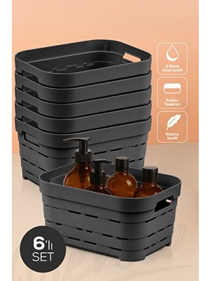 Orvessa 6'lı Saklama Kutusu Seti – 3,8 Litre, Deliği ile Hava ve Nem Koruma Sepet