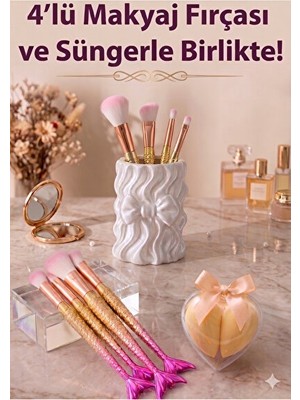 Orvessa Denizkızı Temalı 4'lü Makyaj Fırça ve Aksesuar Seti Makyaj & Takı Organizeri