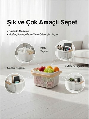 Orvessa Ahşap Kulplu Metal Sepet, Çok Amaçlı ve Şık Saklama Çözümü