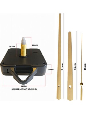 Orvessa Gold Renkli Sessiz Saat Mekanizması, 22 mm Şaft Askılı ve 3D Uyumlu Duvar Saati