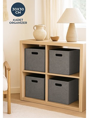 Vaelmont Gri Keçe Organizer Sepetleri, Dolap Içi Düzenleyici ve Saklama Çözümü 30X30 cm