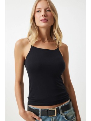 TeknoKapsül Happiness Istanbul Kadın Siyah Ip Askılı Örme Body Bluz LD00018
