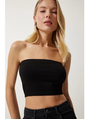 TeknoKapsül Happiness Istanbul Kadın Siyah Straplez Fitilli Örme Büstiyer UB00231