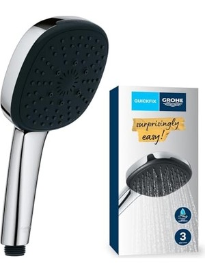 Aesco Grohe Vitalio Comfort 110 El Duşu, 3 Akışlı (Masaj, Yağmur & Jet), Smartswitch, 110MM Kare Duş Başlığı, Silikon Halka, Kireç Önleyici Sistem, Krom, 26092001