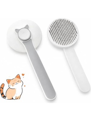 Aesco Kedi ve Köpek Tüy Toplama Tarak Beyaz – Basmalı Kendini Temizleyen Evcil Hayvan Bakım Fırçası, Çelik Iğneli, Ergonomik Saplı, Dökülme Karşıtı, Tüm Tüy Tiplerine Uygun