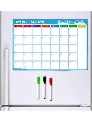 Aesco Dünya Magnet Aylık Magnet Planlayıcı, 35X50 cm Katlanabilir Silinebilir Mıknatıslı Yazı Tahtası Pano + 3 Kalem