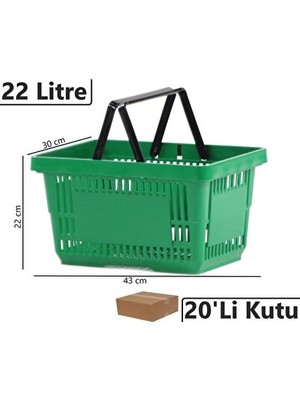 Orvessa Geniş Plastik Market Alışveriş Sepeti, 22 Litre, Yeşil