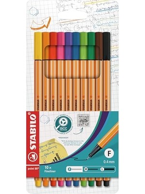 Aesco Stabılo Point 88 - Ince Keçe Uçlu Kalem - 10'lu Paket - Çeşitli Renkler