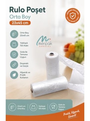 Aesco Genel Pratik Rulo Poşet (Manav) Orta Boy 23X45 cm Market Poşeti Hışır Atlet Poşet