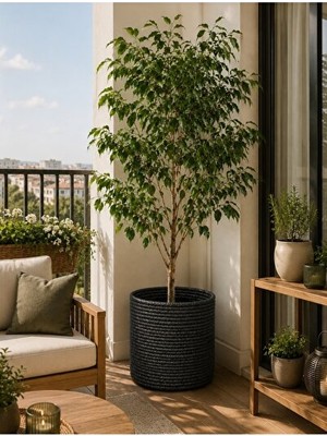 Orvessa Doğal Antrasit Saksı Sepeti ile Balkon ve Salon Dekoru 25X25 cm
