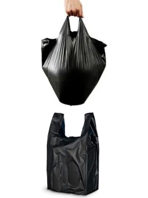 Aesco Kalın Siyah Poşet Orta Boy 5 kg Hışır Atlet Poşet Market Manav Poşeti Çöp Poşeti