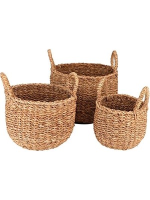 Orvessa Dekoratif Kulplu Seagrass Hasır Sepetler, 3'lü Set