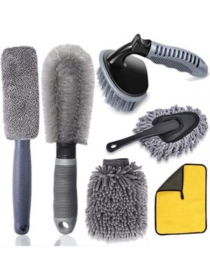 Aesco Profesyonel 6 Parça Mikrofiber Araç Yıkama Seti Araç Jant Yıkama Fırcası Bezi Araç Yıkama Fırca Seti