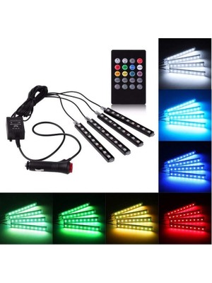 Aesco Araç Içi Ayak Altı Ambiyans LED Işık 4 Parça Rgb Şerit Aydınlatma Seti, 8 Renk Uzaktan Kumandalı, Araç Içi Ambiyans Aydınlatması, 12V