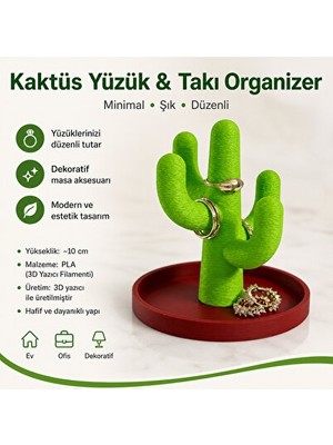 Orvessa Dekoratif Kaktüs Yüzük ve Takı Organizeri, Fonksiyonel ve Estetik Makyaj & Takı Organizeri