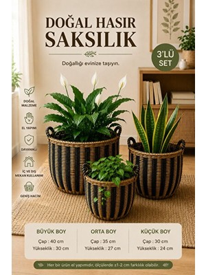 Orvessa El Yapımı Doğal Hasır Saksılık Seti ile Bitki ve Çiçeklerinizi Şık Sunun Sepet