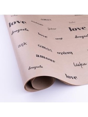 Aesco 10LU Ambalaj, Paket Kağıdı, 70X100 cm Love Desenli, Kraft-Siyah Tek Ebat