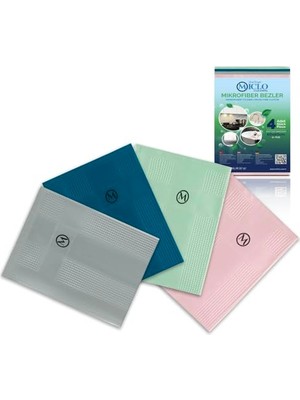 Aesco Mıclo Cleanıng Mikrofiber Temizlik Bezi | Sihirli Bez, Cam ve Ayna Bezi | 4'lü Paket | Somon Serisi