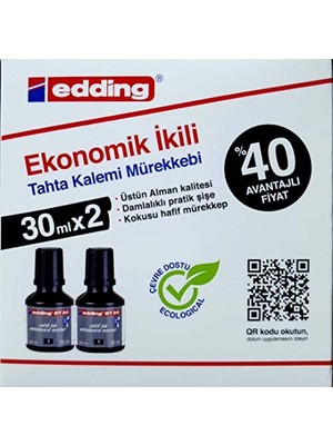 Aesco Edding Bt 30 Beyaz Yazı Tahtası Kalemi Yedek Mürekkep 2'li Kutu, Kırmızı