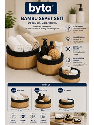 Orvessa Gıda Temasına Uygun Bambu Sepet Seti, Çok Amaçlı ve Şık Organizerler