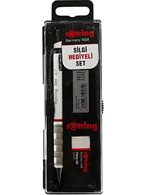 Aesco Rotring Tikky Mekanik Kurşun Kalem, Uç ve Silgi Seti, 0,7 mm Kalem, 2b Uç, Orta Boy Silgi, Beyaz, 3'lü Set