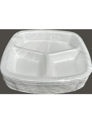 Aesco Dağyüce Tek Kullanımlık Köpük 3 Bölmeli Tabldot Köpük Tabak - 23.5X25 Cm. - 10 Adetlik 1 Paket