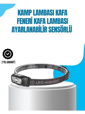 Elivora Kamp Lambası Kafa Feneri Kafa Lambası Ayarlanabilir Sensörlü Şarjlı