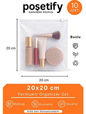 Orvessa 10 Adet Fermuarlı Çok Amaçlı Organizer, Buzlu Makyaj ve Kozmetik Çantası 20X20 cm