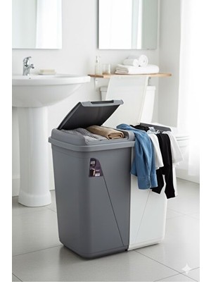 Orvessa Iki Bölmeli Banyo Çamaşır Sepeti ve Selesi Seti
