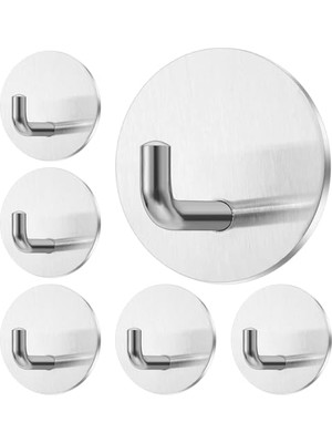 Aesco Mallart® 6lı 3m Bantlı Paslanmaz Çelik Askı | SUS304 Materyalli, Su Geçirmez & Iz Bırakmayan | Duvara Zarar Vermez, Yuvarlak & Kare Modeller – Banyo, Mutfak, Ofis Için (Yuvarlak)